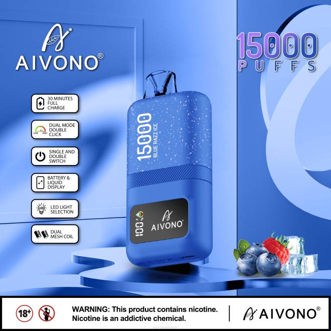 Aivono AIM magic 15000 blauw razz-ijs - H8VF64 Vape België