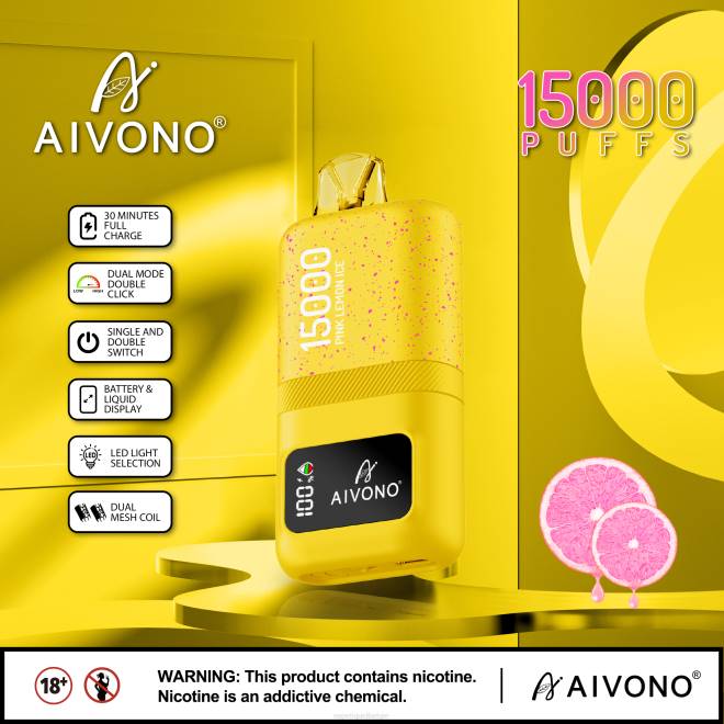 Aivono AIM magic 15000 roze citroenijs - H8VF61 Vape België