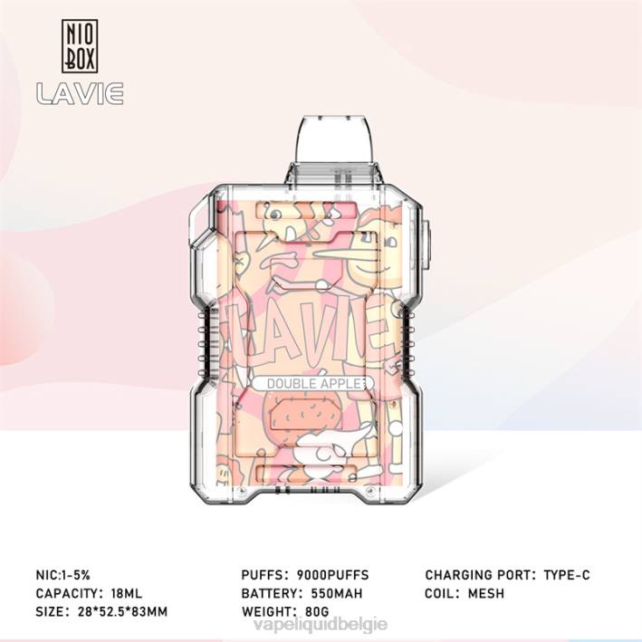 B82B195 E-Liquid Kopen België | dubbele appel LAVIE NIO BOX 9000 trekjes